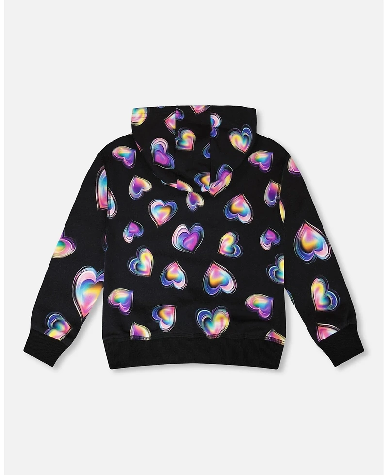 Deux par Girl Fleece Hoodie Black and Multicolor - Child