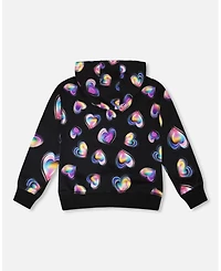 Deux par Girl Fleece Hoodie Black and Multicolor - Child