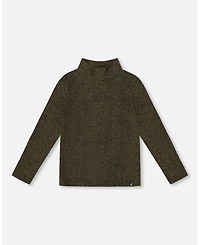 Deux par Girl Shiny Rib Mock Neck Top Black and Gold