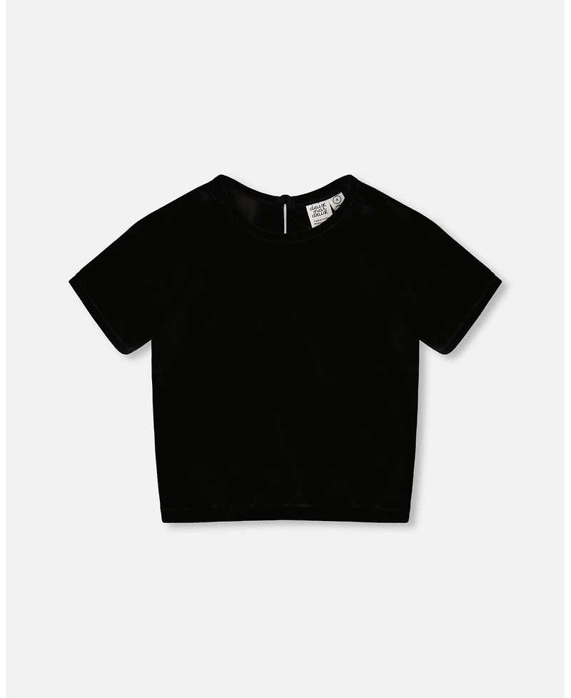 Deux par Girl Short Sleeve Stretch Velour Top Black