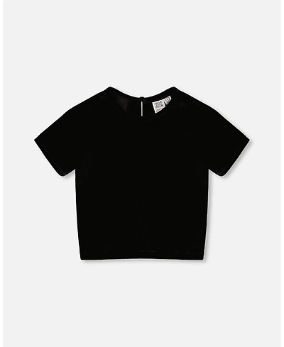Deux par Girl Short Sleeve Stretch Velour Top Black
