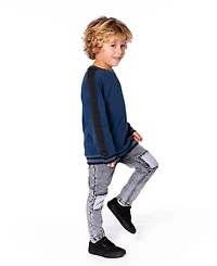 Deux par Toddler Boys Super Soft Flat Back Rib Sweatshirt Dark Steel Blue - Toddler|Child