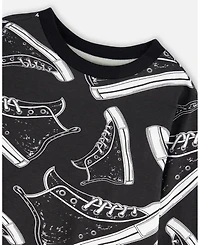 Deux par Boy Long Sleeve Cotton Allover Print Tee Black - Child