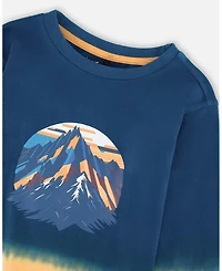 Deux par Boy Long Sleeve Cotton Gradient Jersey Tee Dark Teal