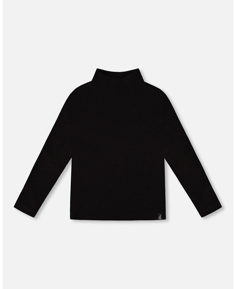 Deux par Girl Super Soft Ribbed Mock Neck Top Black