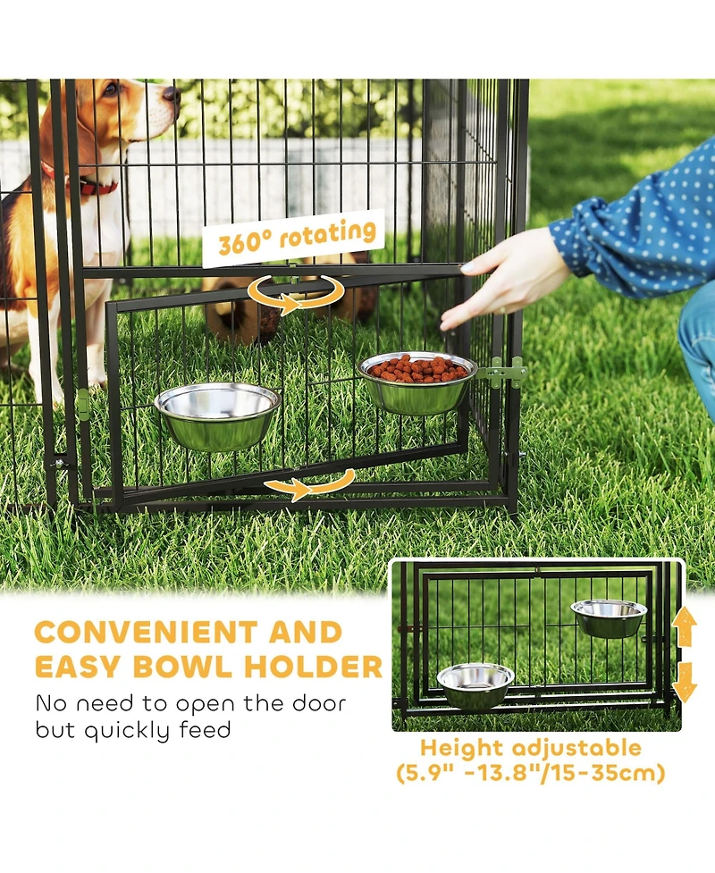PawHut Dog Kennel Outside with Rotating & Adjustable Height Bowls