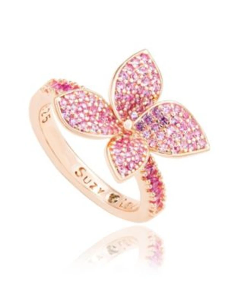 Suzy Levian Sterling Silver Sapphire Flower Ring