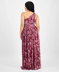 B Darlin Trendy Plus Printed One-Shoulder Gown