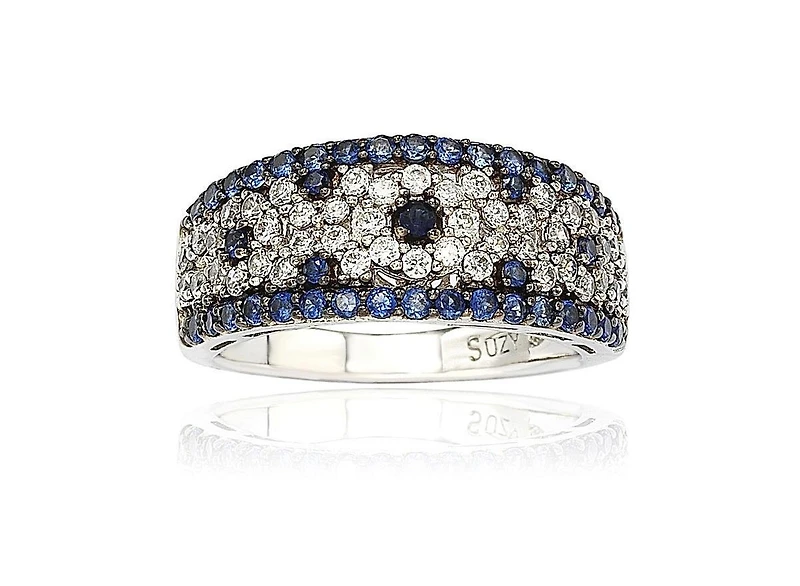 Suzy Levian New York Sterling Silver 2.28CT Sapphire & Created White Sapphire Abstract Ring