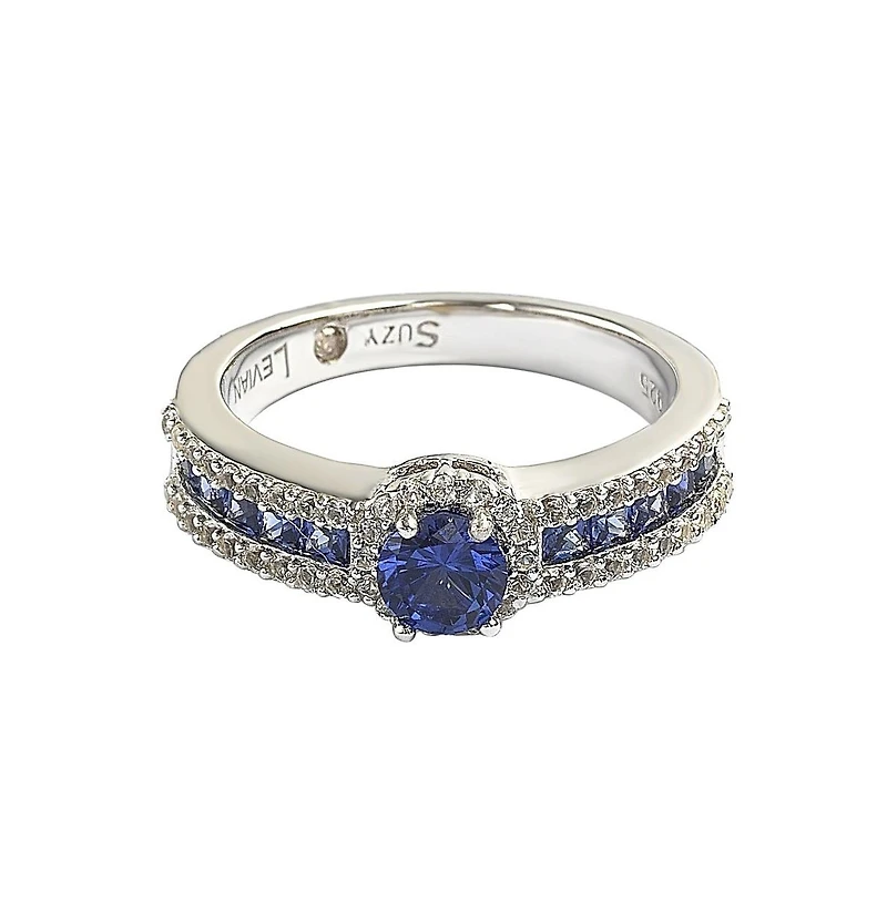 Suzy Levian Sterling Silver Sapphire & Created White Multi Set Bridal Ring