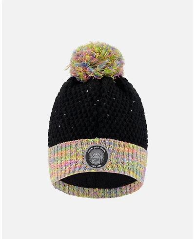 Deux par Girl Lined Knit Hat with Pompom Black and Multicolor - Toddler|Child