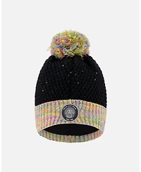 Deux par Girl Lined Knit Hat with Pompom Black and Multicolor - Toddler|Child