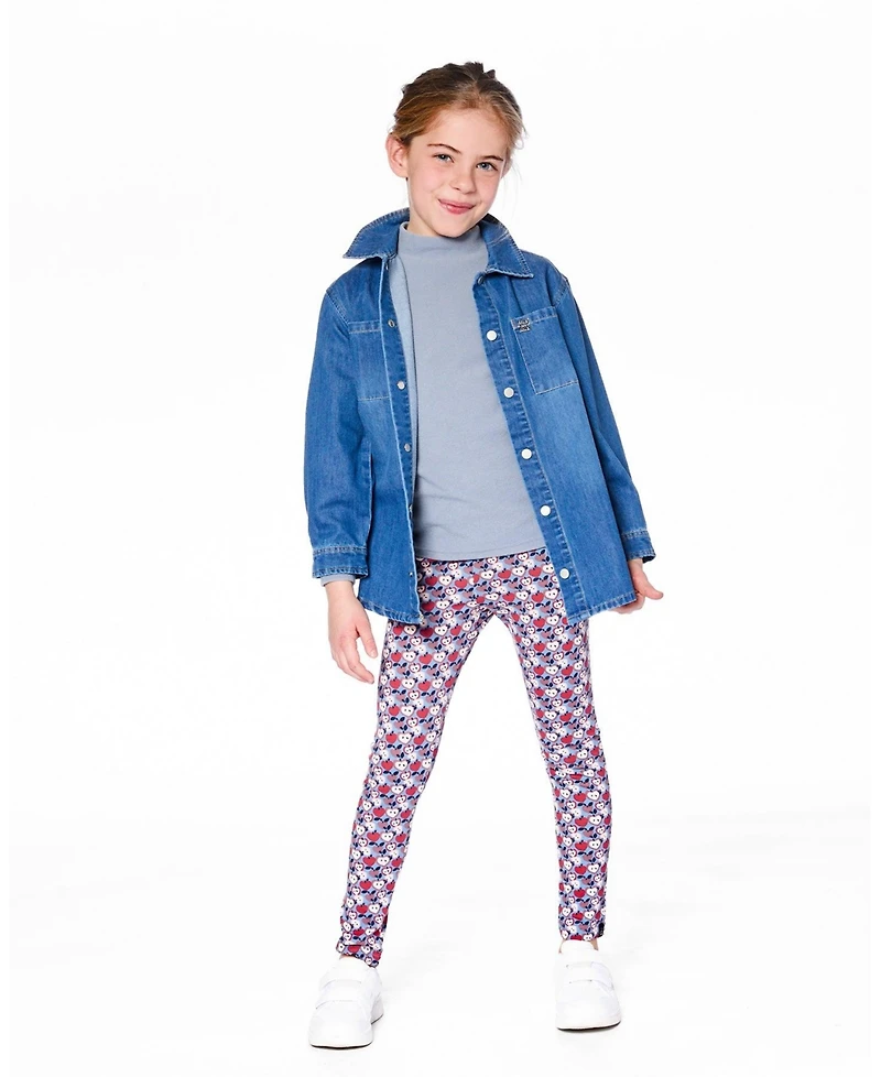 Deux par Girl Cotton Leggings Blue Apple Print