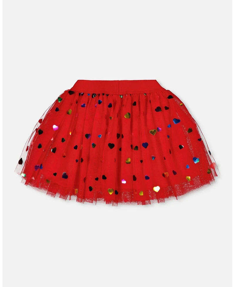 Deux par Girl Tulle Skirt Red with Iridescent Heart Confettis