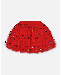 Deux par Girl Tulle Skirt Red with Iridescent Heart Confettis