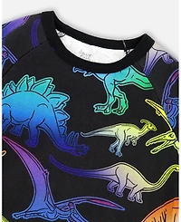 Deux par Boy Two-Piece Cotton Pajama Set Black Dinosaur Print