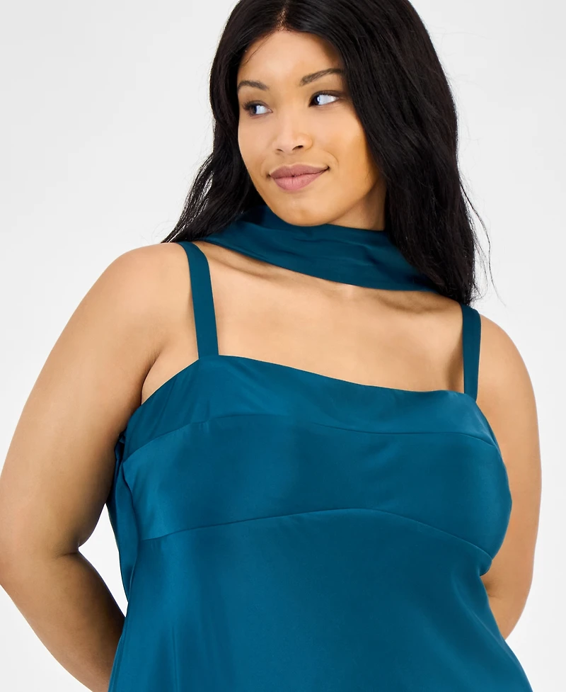 Seni & Cade Trendy Plus Satin Scarf Midi Dress