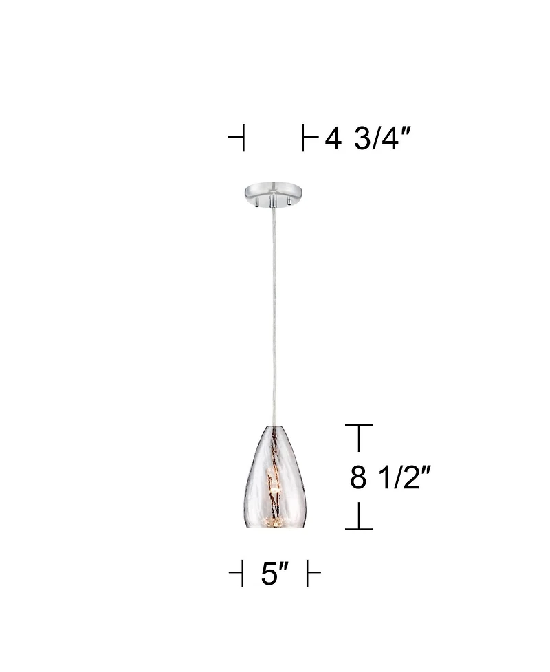 Possini Euro Design Portico Chrome Mini Pendant 5" Wide Modern Vacuum Plated Crackle Glass for Dining Room House Foyer Kitchen Island Entryway Be