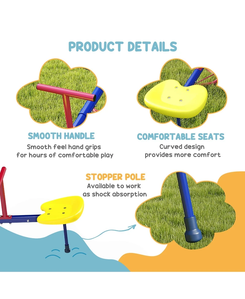 Outsunny Teeter Totter for Kids with 4 Seats for 3-8 Years,