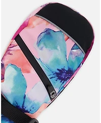 Deux par Girl Winter Mittens Teknik Pink Watercolor Flower Print
