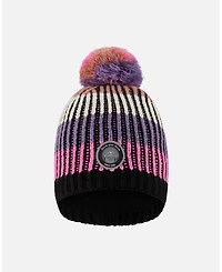Deux par Girl Lined Knit Pompom Hat Pink and Purple Black - Toddler|Child