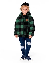 Deux par Baby Unisex Reversible Mid-Season Sherpa Jacket Teal Plaid