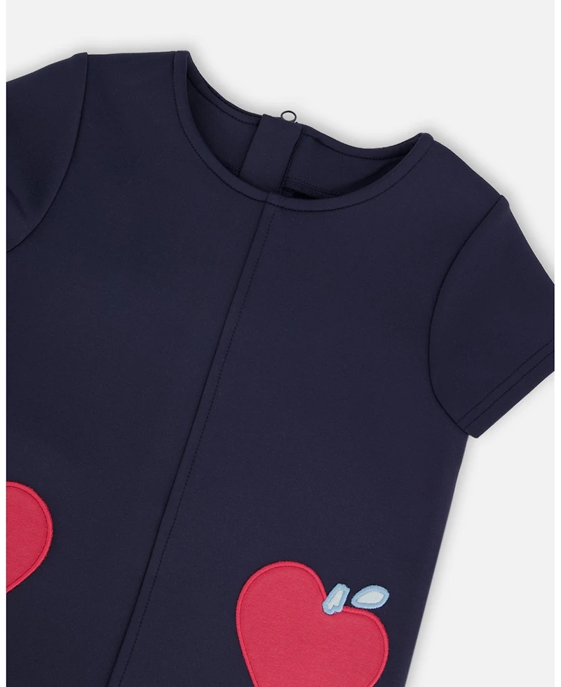 Deux par Girl Milano Dress Navy Blue with Plaid Flounce - Child