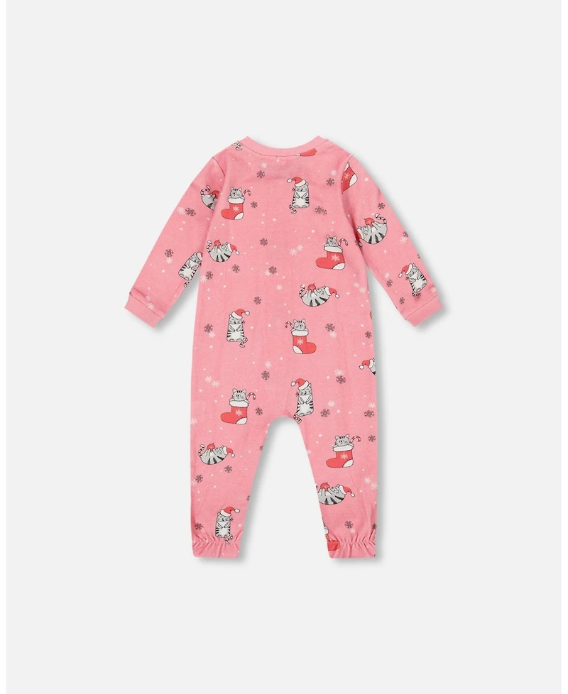 Deux par Baby Girls One-Piece Cotton Pajama Pink Cat Print