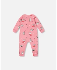 Deux par Baby Girls One-Piece Cotton Pajama Pink Cat Print