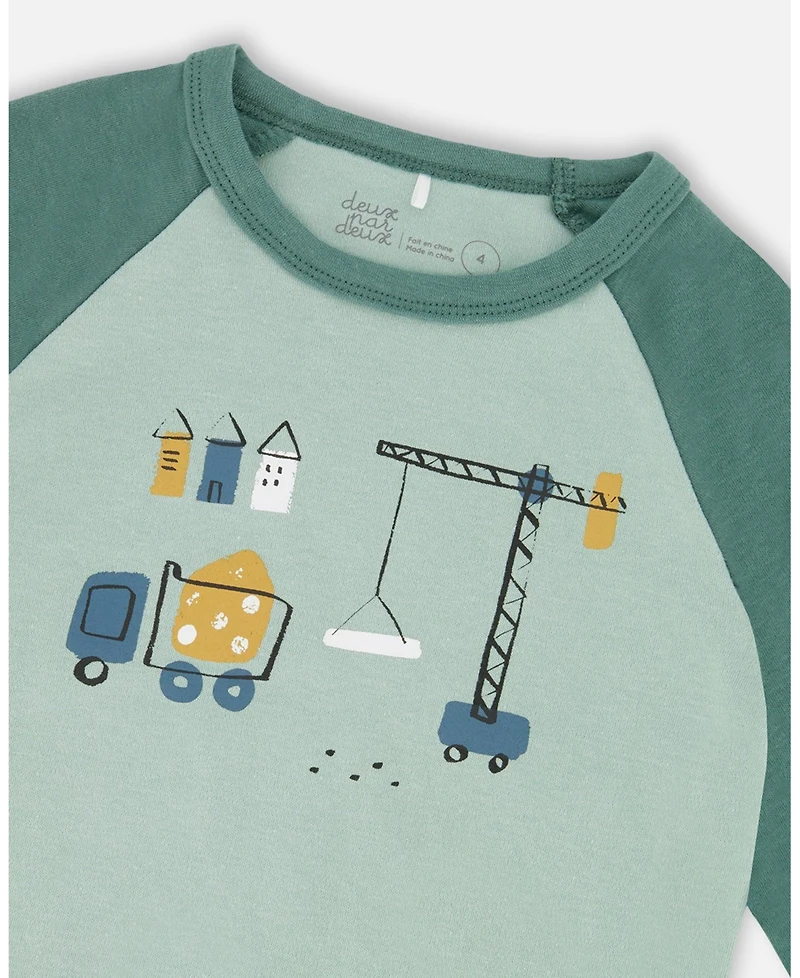 Deux par Baby Boy Two-Piece Cotton Pajama Set Teal Construction Print