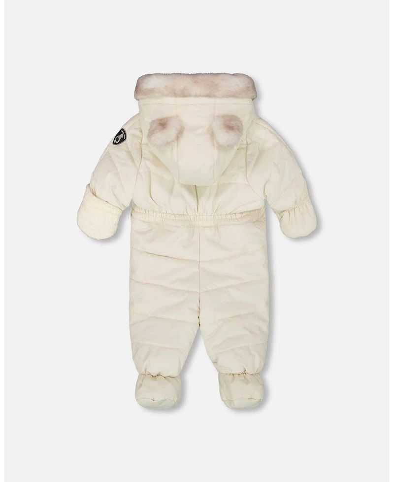 Deux par Baby Boys or Girls One-Piece Layette Snowsuit Designed for Car Seat White Asparagus