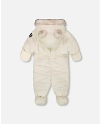 Deux par Baby Boys or Girls One-Piece Layette Snowsuit Designed for Car Seat White Asparagus