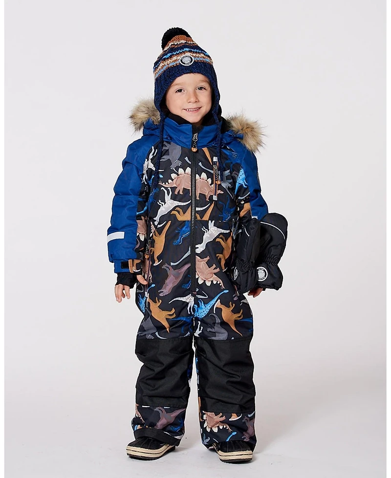 Deux par Toddler Boys One-Piece Play Snowsuit Black Dinosaur Print - Toddler|Child