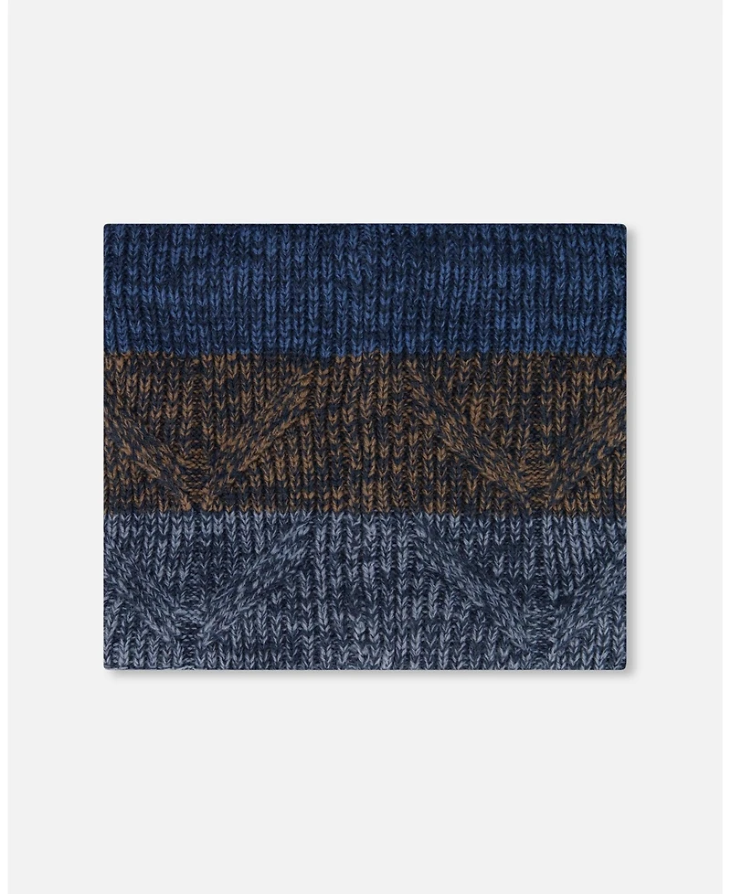 Deux par Boy Lined Knit Neckwarmer Taupe and Navy - Toddler|Child