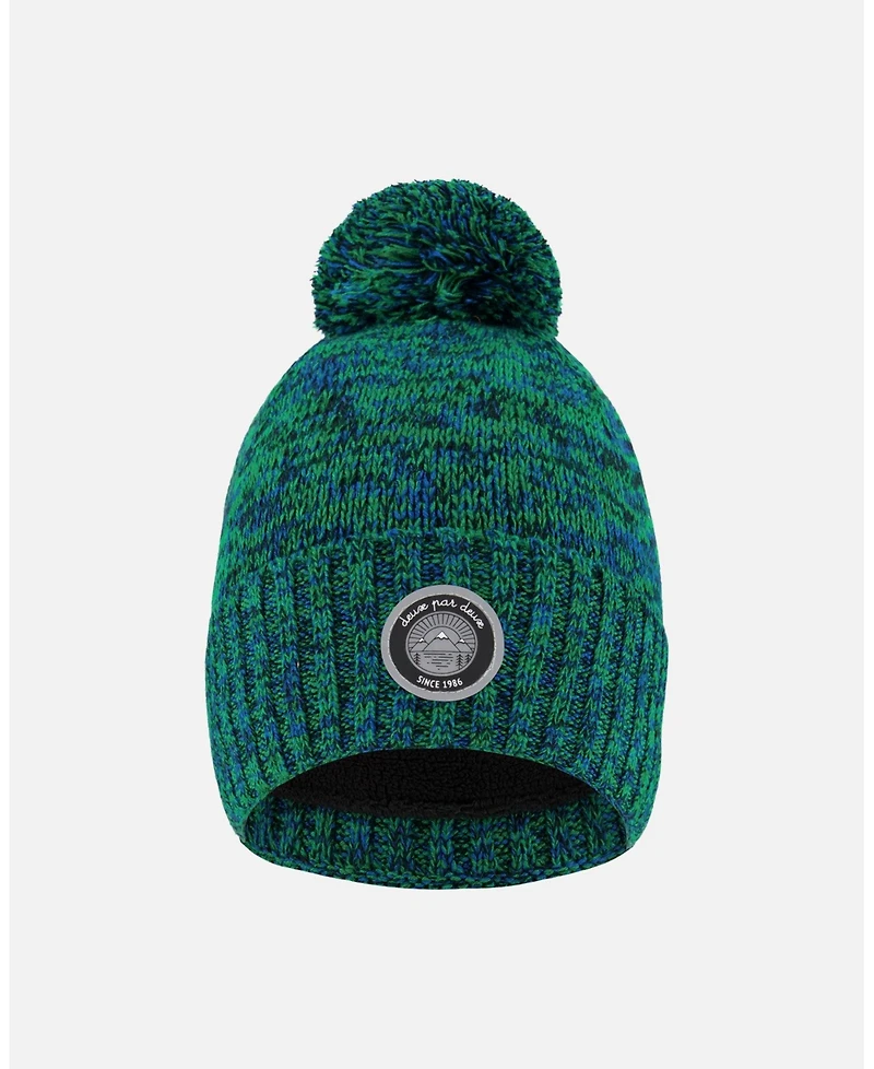 Deux par Boy Lined Knit Pompom Hat Green and Blue - Toddler|Child