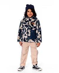 Deux par Baby Unisex Reversible Mid-Season Sherpa Jacket Blue Camo