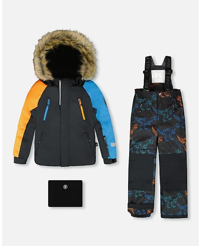 Deux par Boy Two-Piece Play Snowsuit Robot Dinosaur Print - Child