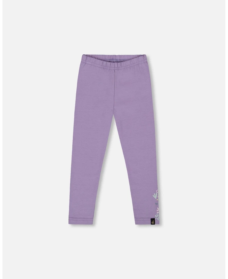 Deux par Little Girls Cotton Jersey Leggings Purple Gray with Floral Detail - Toddler|Child