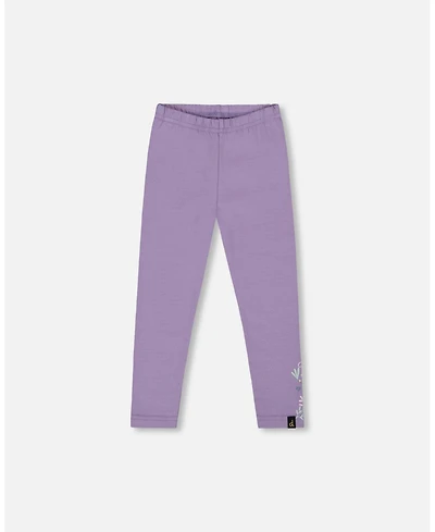 Deux par Little Girls Cotton Jersey Leggings Purple Gray with Floral Detail - Toddler|Child