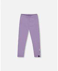 Deux par Little Girls Cotton Jersey Leggings Purple Gray with Floral Detail - Toddler|Child