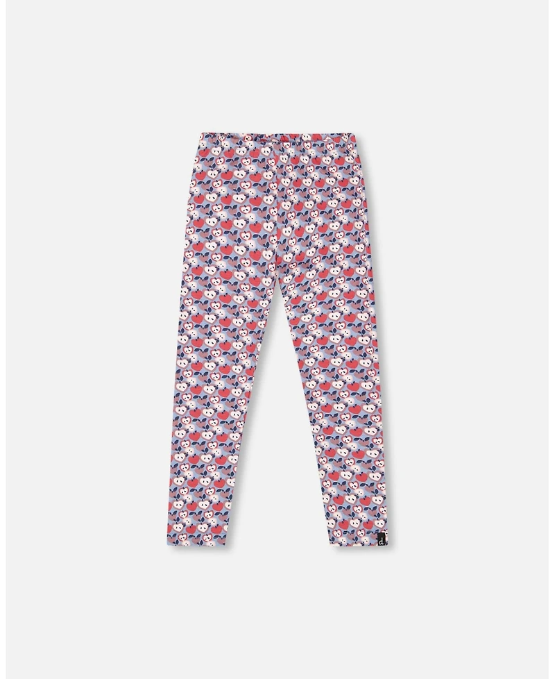 Deux par Girl Cotton Leggings Blue Apple Print
