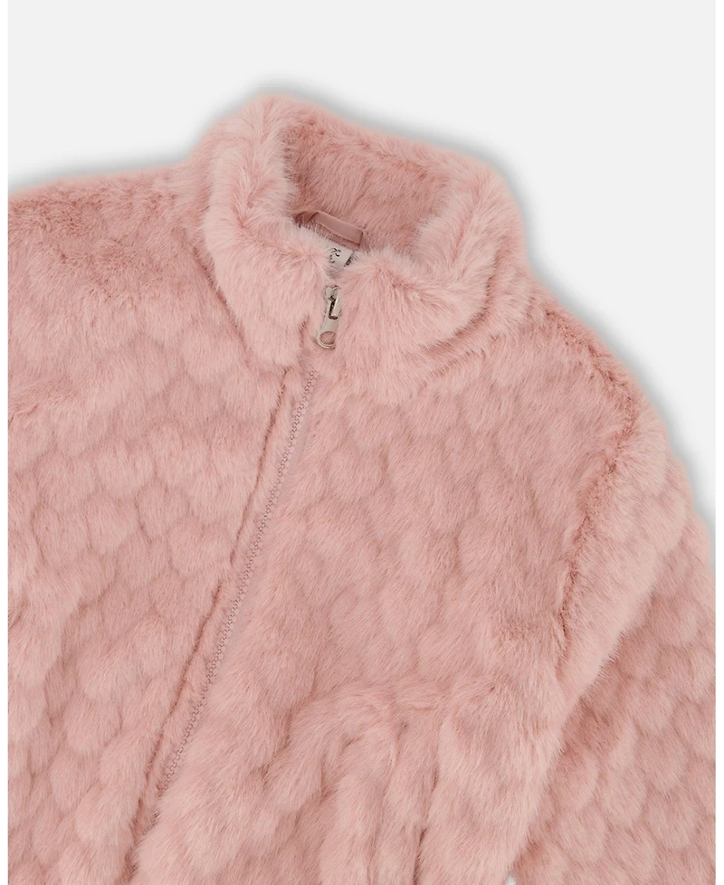 Deux par Girl Faux Fur Jacquard Jacket Dusty Pink - Toddler|Child