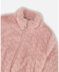 Deux par Girl Faux Fur Jacquard Jacket Dusty Pink - Toddler|Child