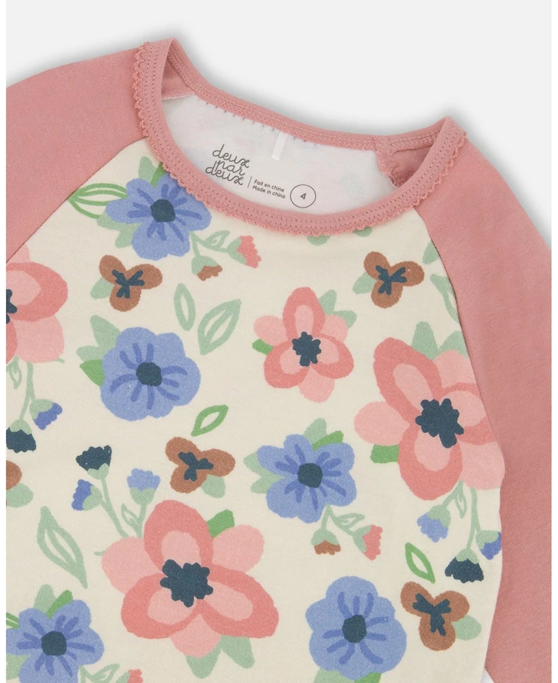 Deux par Girl Cotton Two-Piece Pajamas Off-White Flower Print