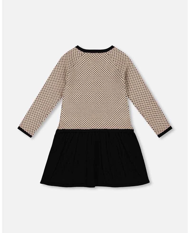 Deux par Girl Long Sleeve Knit Sweater Dress Black and Beige
