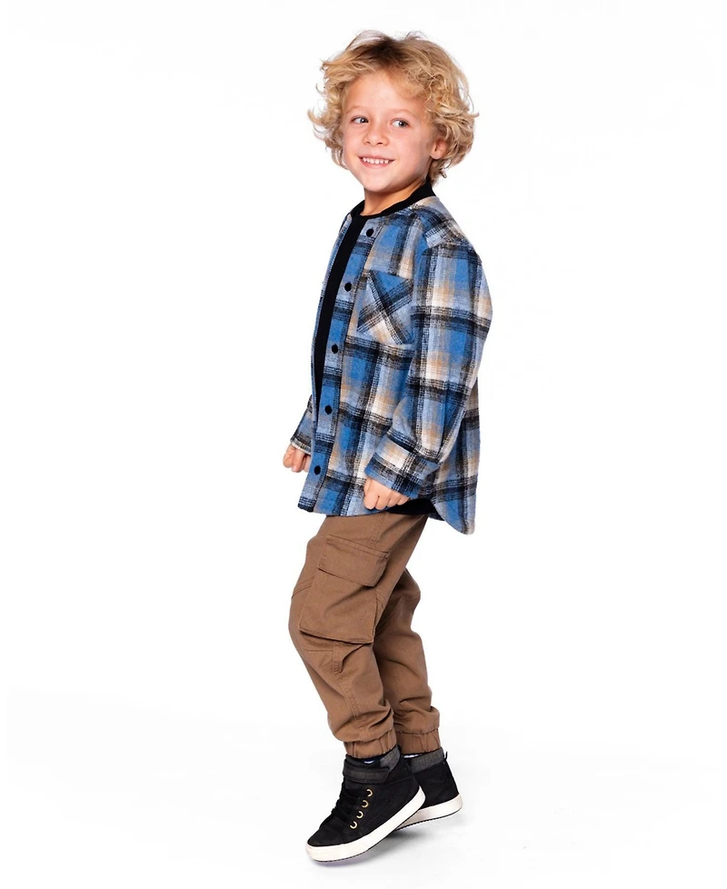 Deux par Boy Long Sleeve Brushed Plaid Button Down Shirt Avec Rib Collar