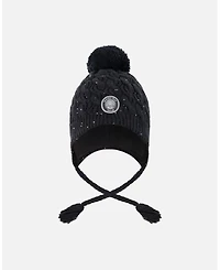 Deux par Girl Winter Peruvian Knit Hat with Pompom and Lining Black - Toddler|Child