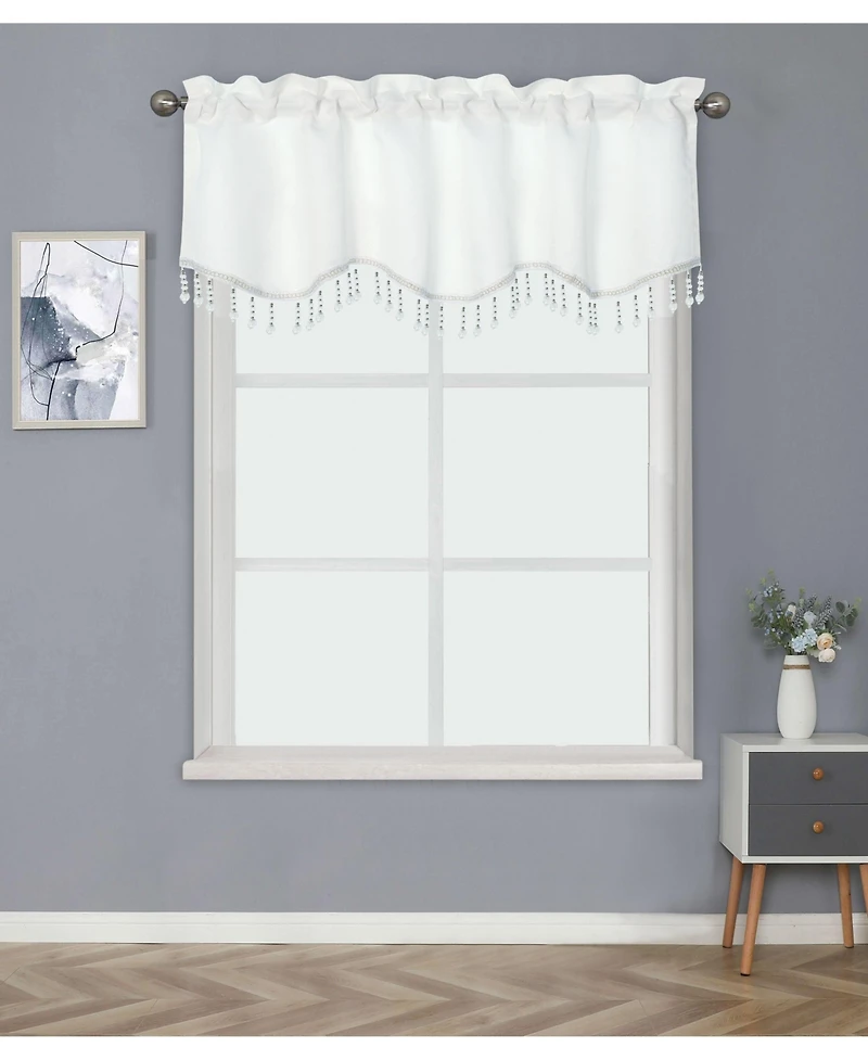 Kate Aurora Luxurious Solid Colored Scalloped Rod Pocket Window Valance With Crystal Beaded Trim