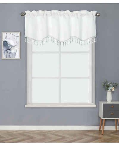 Kate Aurora Luxurious Solid Colored Scalloped Rod Pocket Window Valance With Crystal Beaded Trim