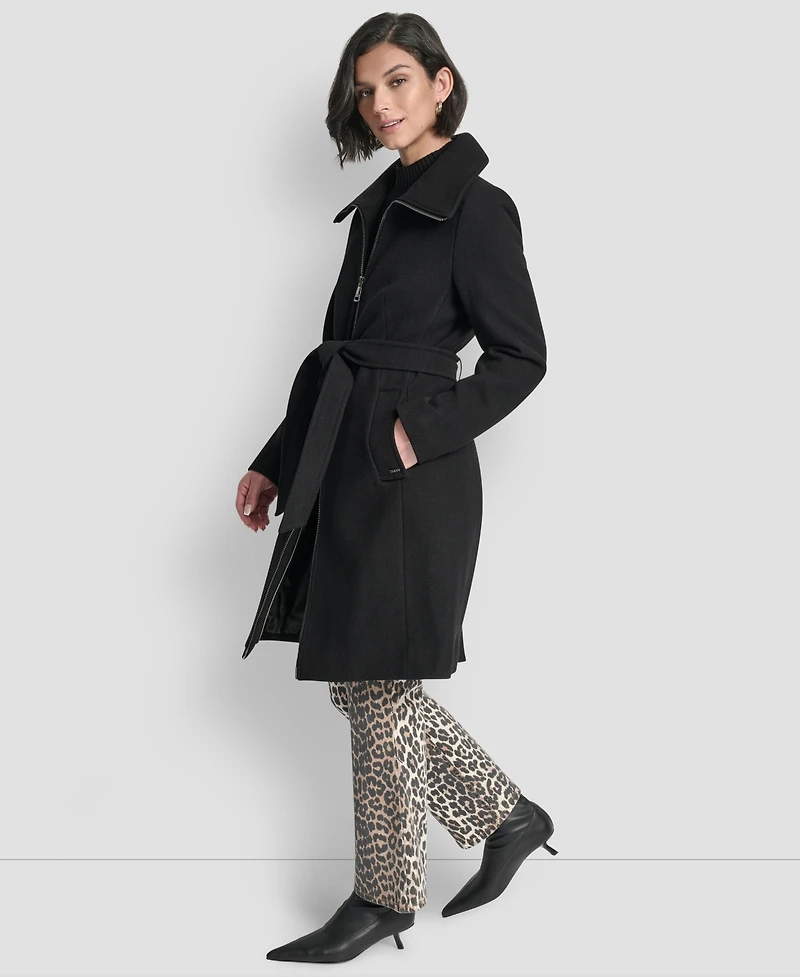 Dkny Petite Belted Zip Front Coat